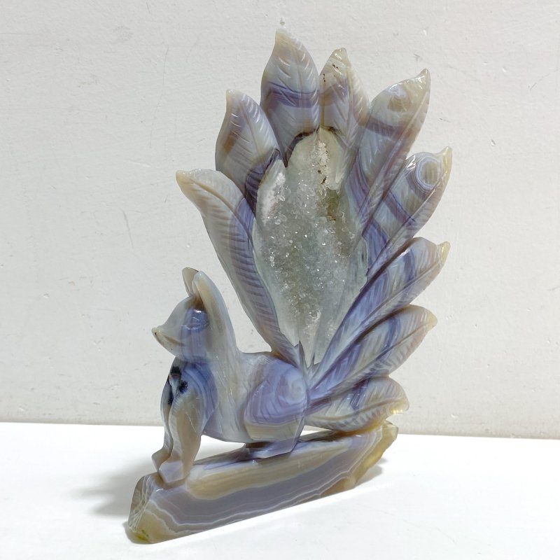 2 Pieces Geode Agate Druzy Nine-tailed Fox Carving 18 -Wholesale Crystals