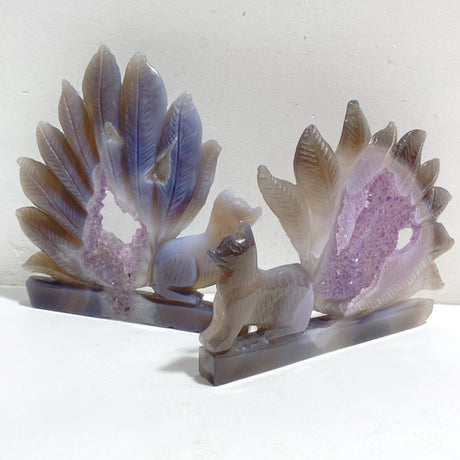 2 Pieces Geode Agate Druzy Nine-tailed Fox Carving 20 -Wholesale Crystals