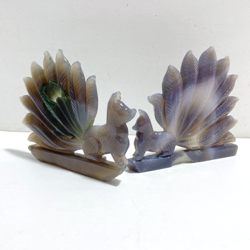 2 Pieces Geode Druzy Agate Nine - tailed Fox Carving 7 - Wholesale Crystals
