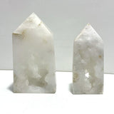 2 Pieces Large Geode Druzy White Moss Agate Four - sided Points - Wholesale Crystals