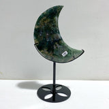 2 Pieces Large Moss Agate Moon Carving With Stand - Wholesale Crystals