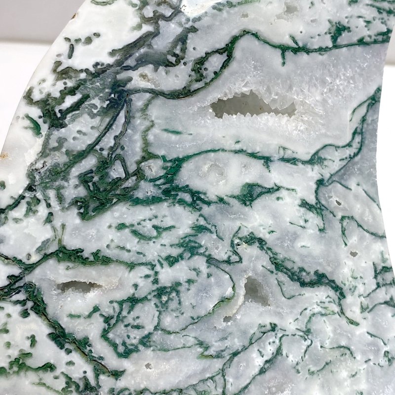 2 Pieces Large Moss Agate Moon With Stand Home Decor - Wholesale Crystals