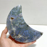 2 Pieces Large Moss Agate Moon With Stand Home Decor - Wholesale Crystals