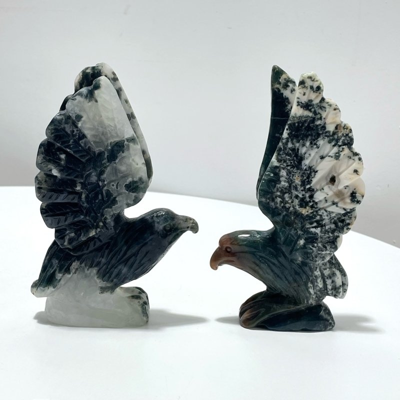 2 Pieces Moss Agate Eagle Carving - Wholesale Crystals