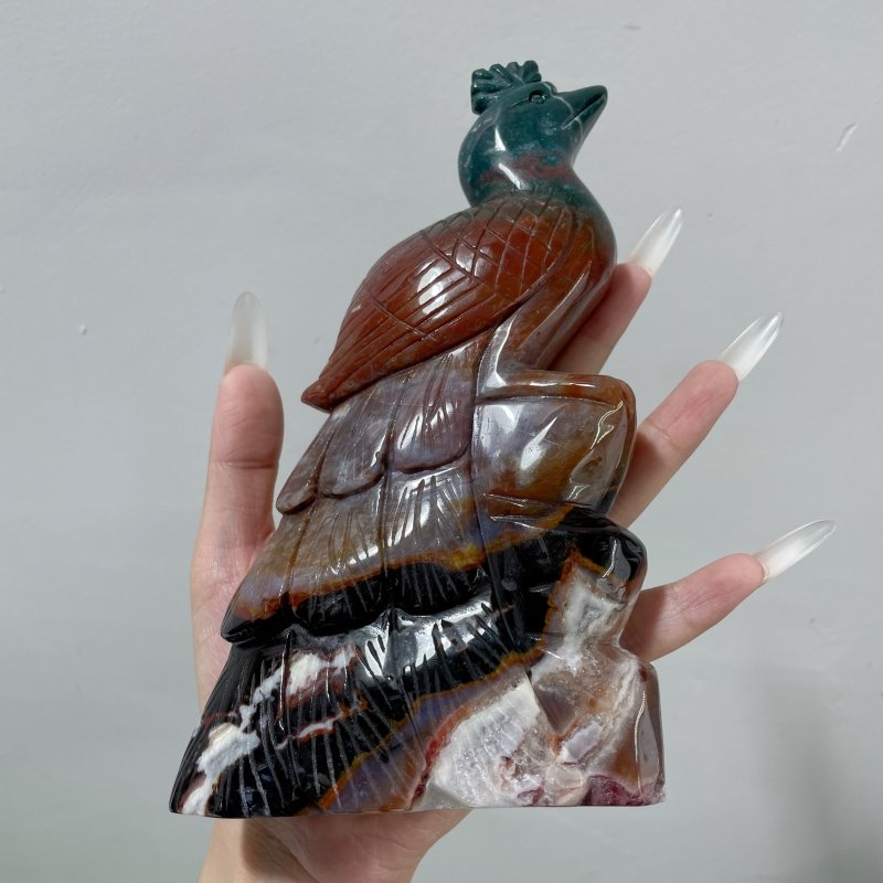 2 Pieces Ocean Jasper Peacock Peafowl Carving - Wholesale Crystals