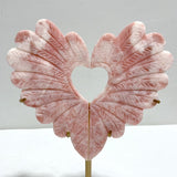 2 Pieces Pink Opal Heart Carving With Stand - Wholesale Crystals