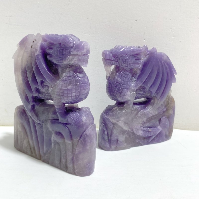 2 Pieces Purple Jade Flying Dragon Castle Carving -Wholesale Crystals