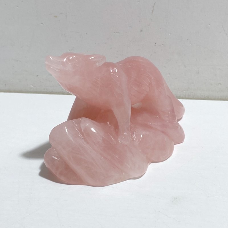 2 Pieces Rose Quartz Wolves Carving -Wholesale Crystals