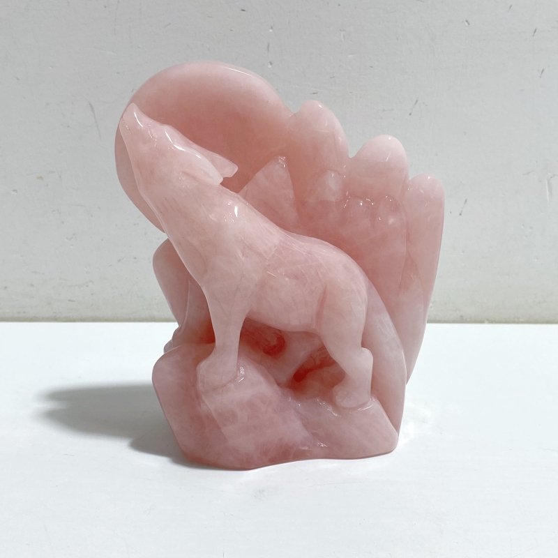 2 Pieces Rose Quartz Wolves Carving -Wholesale Crystals