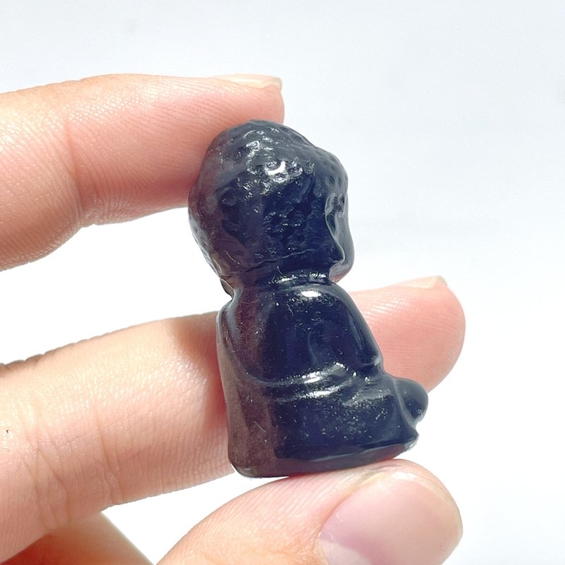 2 Types Small Buddha Carving Wholesale Labradorite Silver Sheen Obsidian - Wholesale Crystals