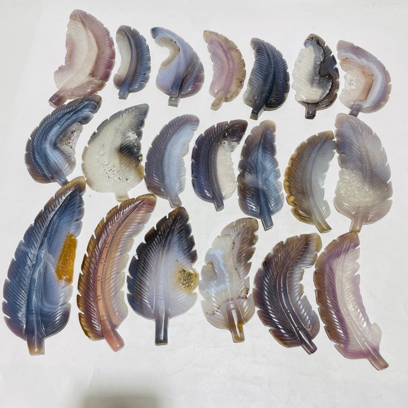 20 Pieces Geode Agate Feather Carving - Wholesale Crystals