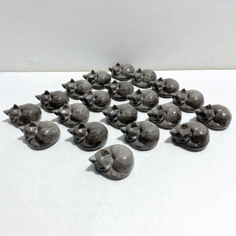 20 Pieces Silver Sheen Obsidian Sleeping Cat Carving - Wholesale Crystals