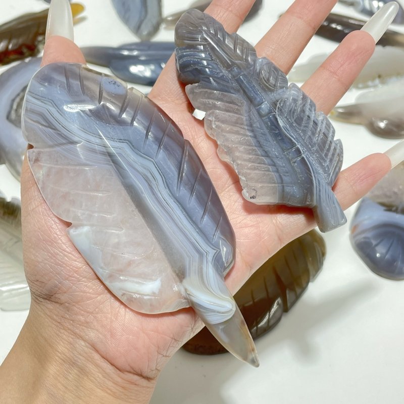 21 Pieces Beautiful Agate Feather Carving - Wholesale Crystals