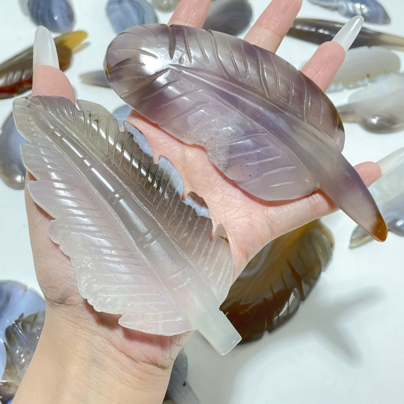 21 Pieces Beautiful Agate Feather Carving - Wholesale Crystals