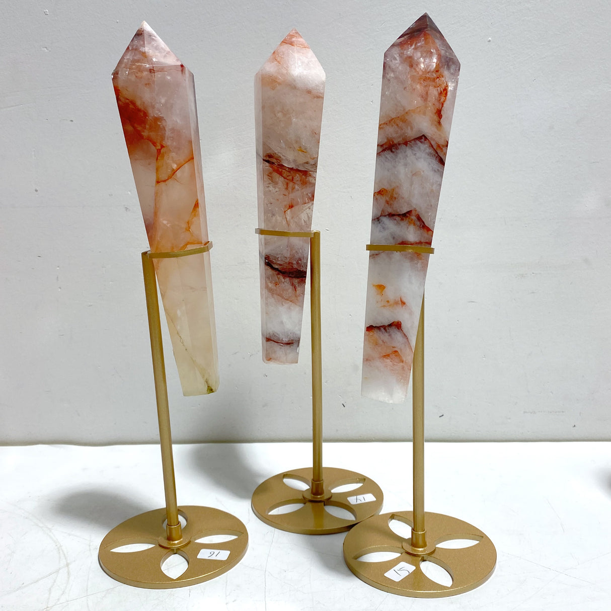 7 Pieces Fire Quartz Point Magic Scepter Wand With Stand
