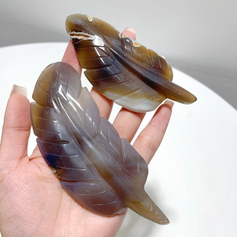 22 Pieces Beautiful Agate Feather Carving Closeout - Wholesale Crystals