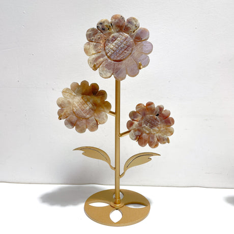 2 Pairs Sunstone Mixed Moonstone Sunflower Carving With Stand