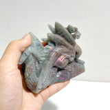 2 Pieces Beautiful Labradorite Flying Dragon Castle Carving