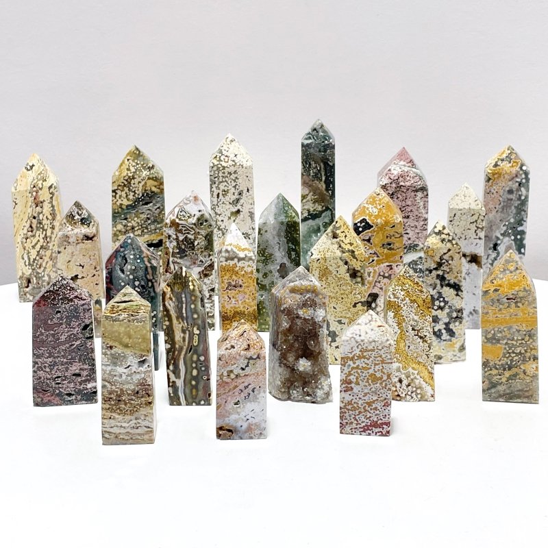 23 Pieces Beautiful Vein Ocean Jasper Four - sided Tower Points - Wholesale Crystals