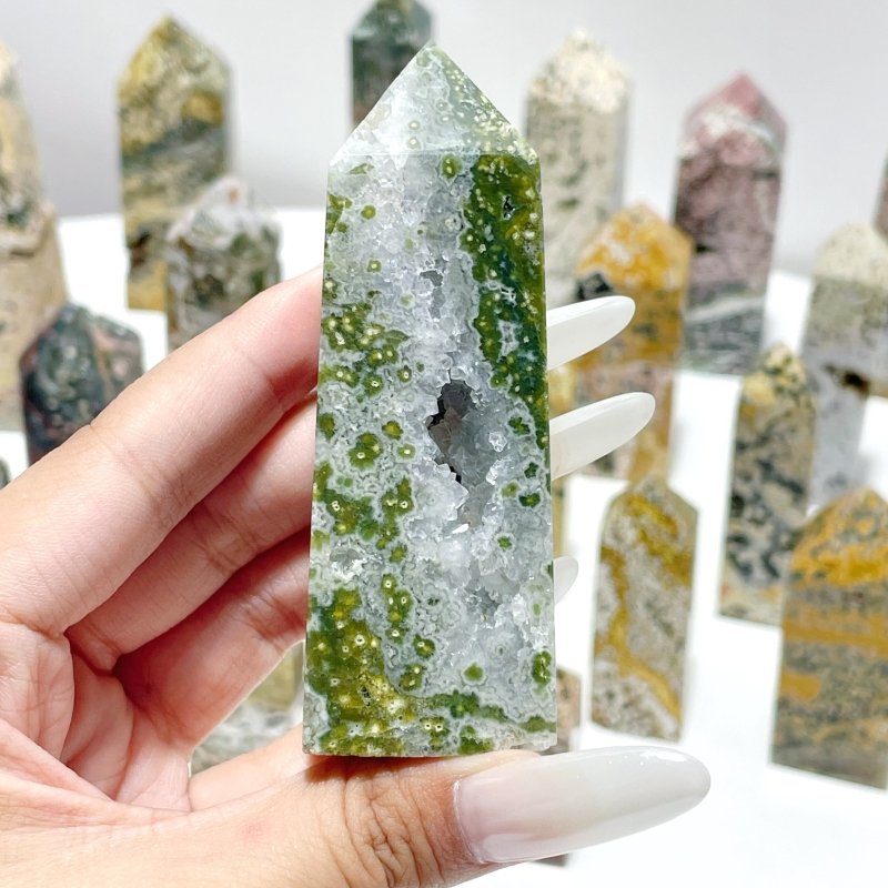 23 Pieces Beautiful Vein Ocean Jasper Four - sided Tower Points - Wholesale Crystals