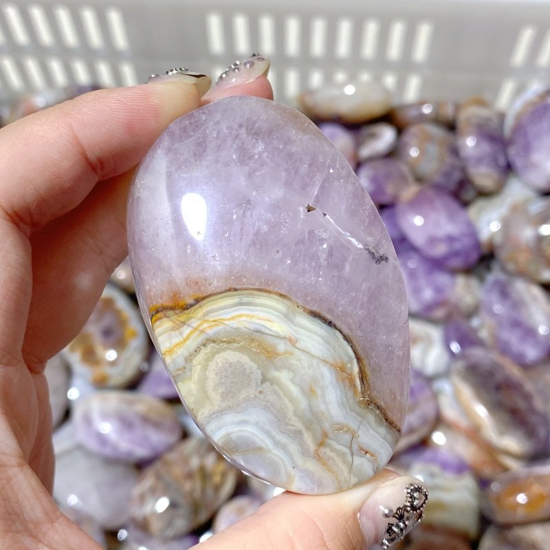 240 Pieces Amethyst Mixed Stripe Agate Palm Stone (Sea Freight Only) -Wholesale Crystals