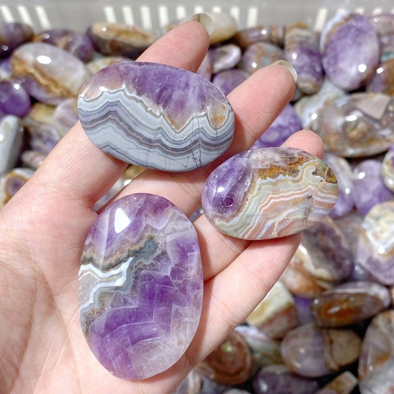 240 Pieces Amethyst Mixed Stripe Agate Palm Stone (Sea Freight Only) -Wholesale Crystals