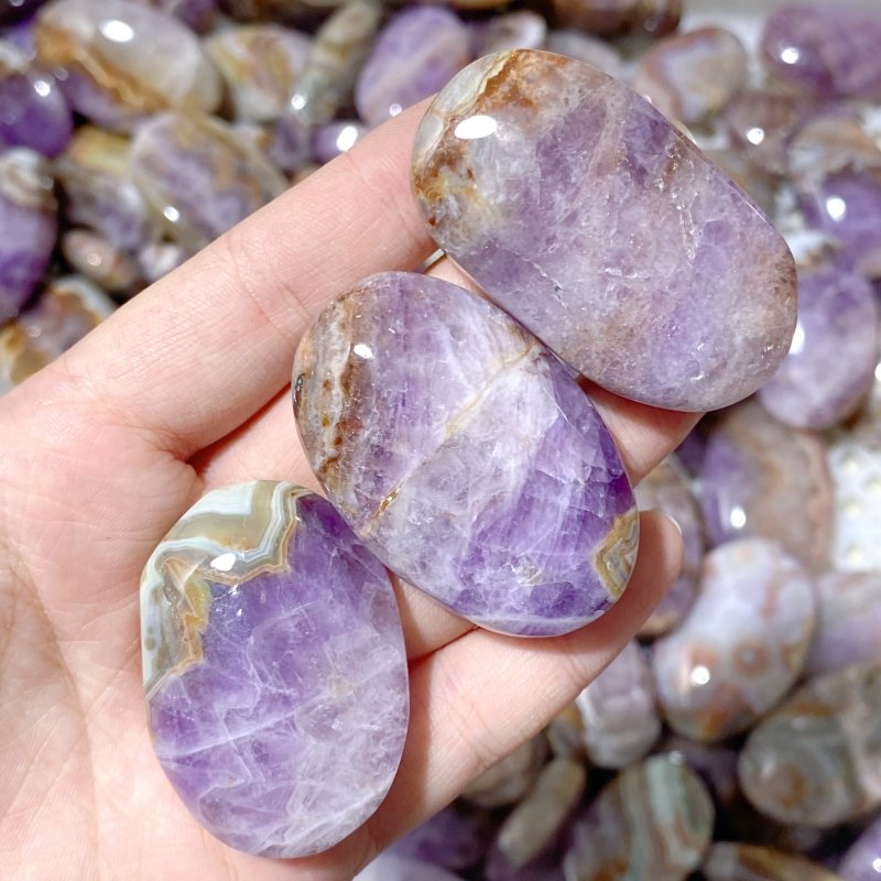 240 Pieces Amethyst Mixed Stripe Agate Palm Stone (Sea Freight Only) -Wholesale Crystals