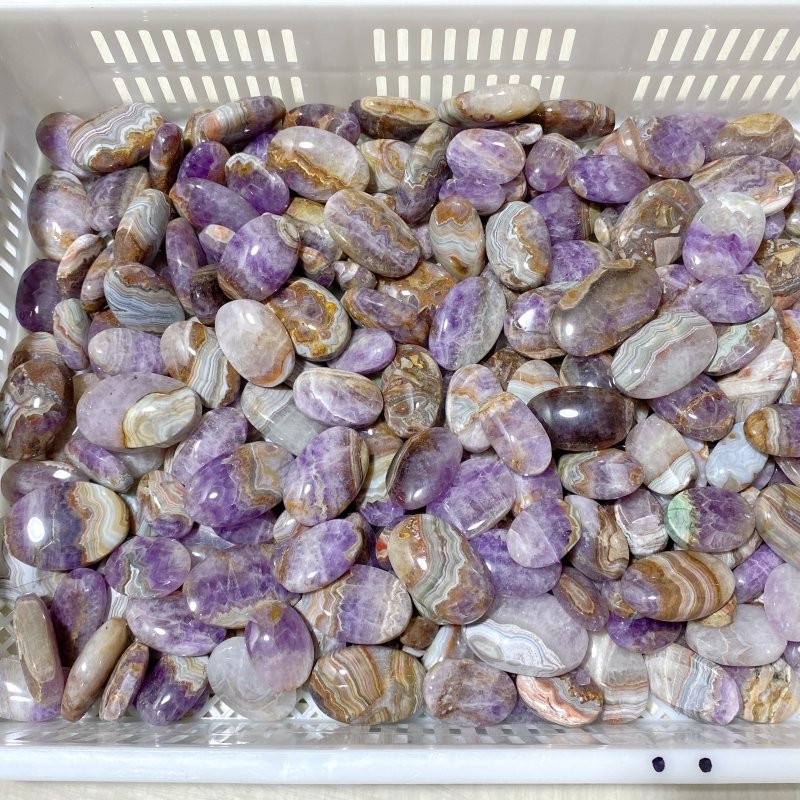 240 Pieces Amethyst Mixed Stripe Agate Palm Stone (Sea Freight Only) -Wholesale Crystals