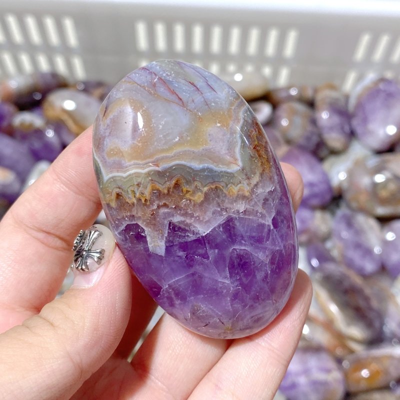 240 Pieces Amethyst Mixed Stripe Agate Palm Stone (Sea Freight Only) -Wholesale Crystals