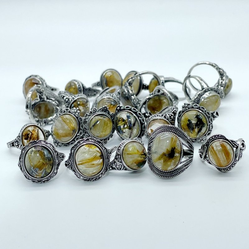 25 Pieces Beautiful Gold Rutile Quartz Different Styles Ring - Wholesale Crystals