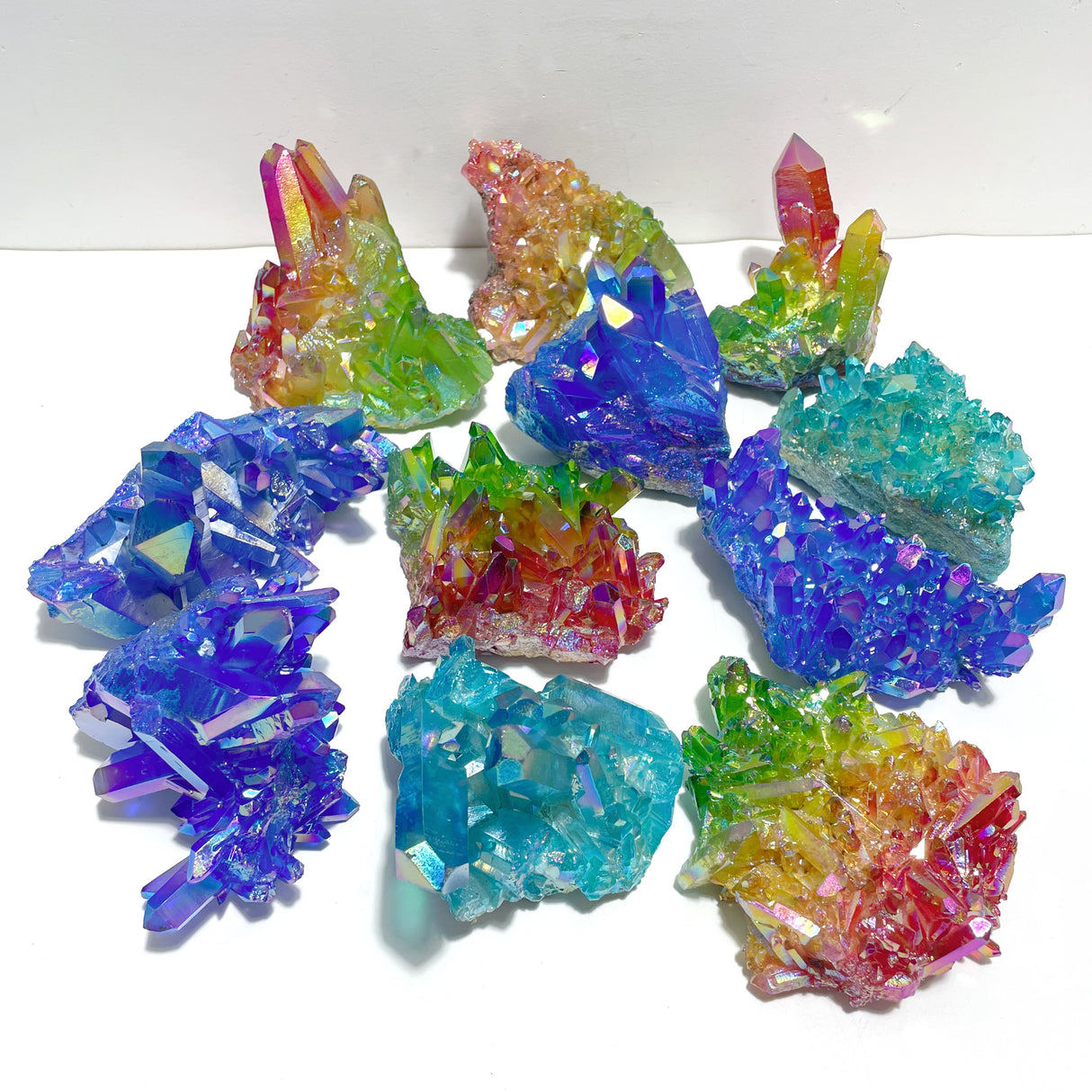 11 Pieces Aura Colorful Clear Quartz Cluster