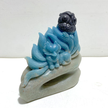 Unique Trolleite Stone Nine-tailed Fox Owl Carving