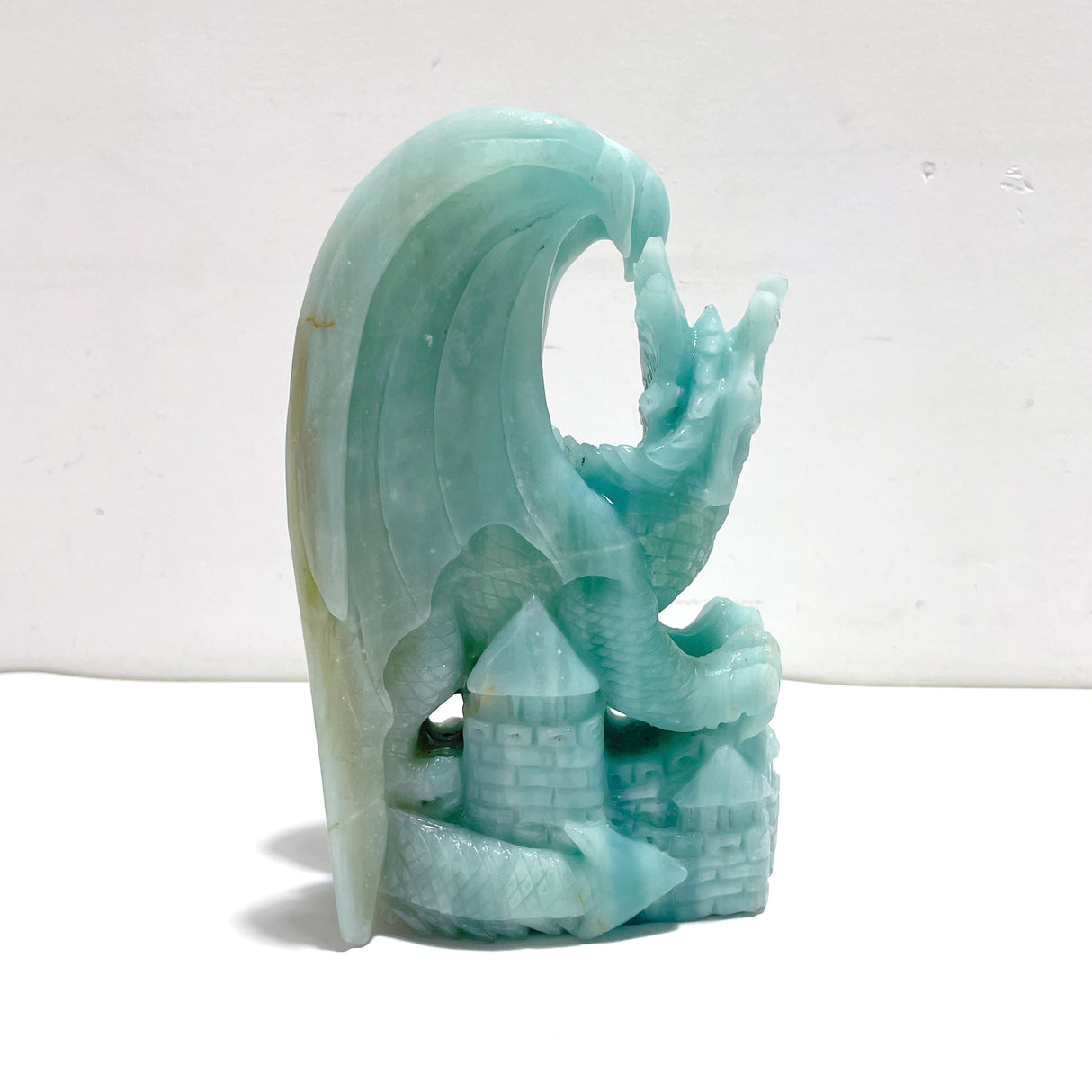Beautiful Caribbean Calcite Flying Dragon Castle Carving