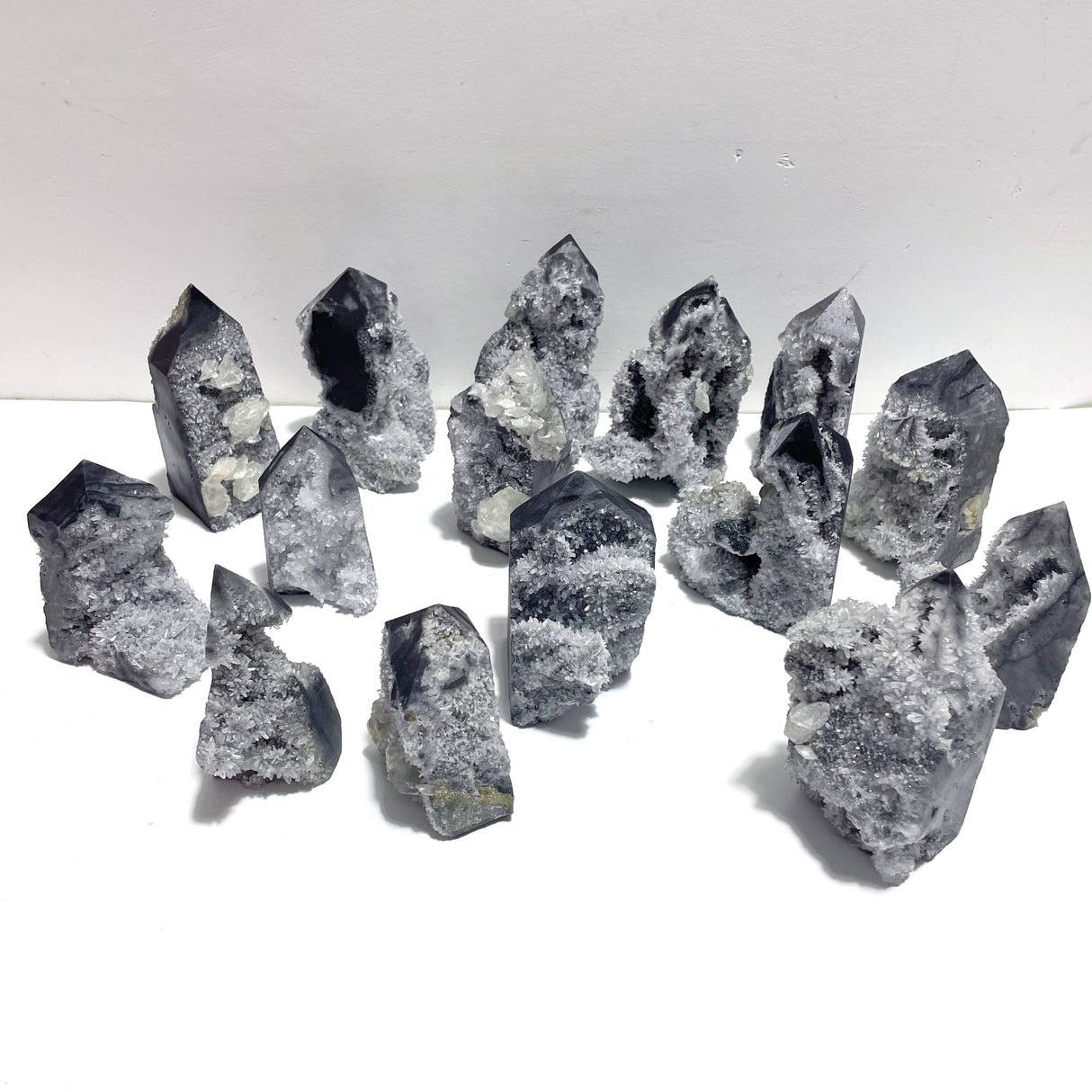 15 Pieces Black Clear Quartz Cluster Raw Side Point Tower