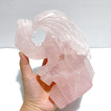 Beautiful Rose Quartz Flying Dragon Castle Carving