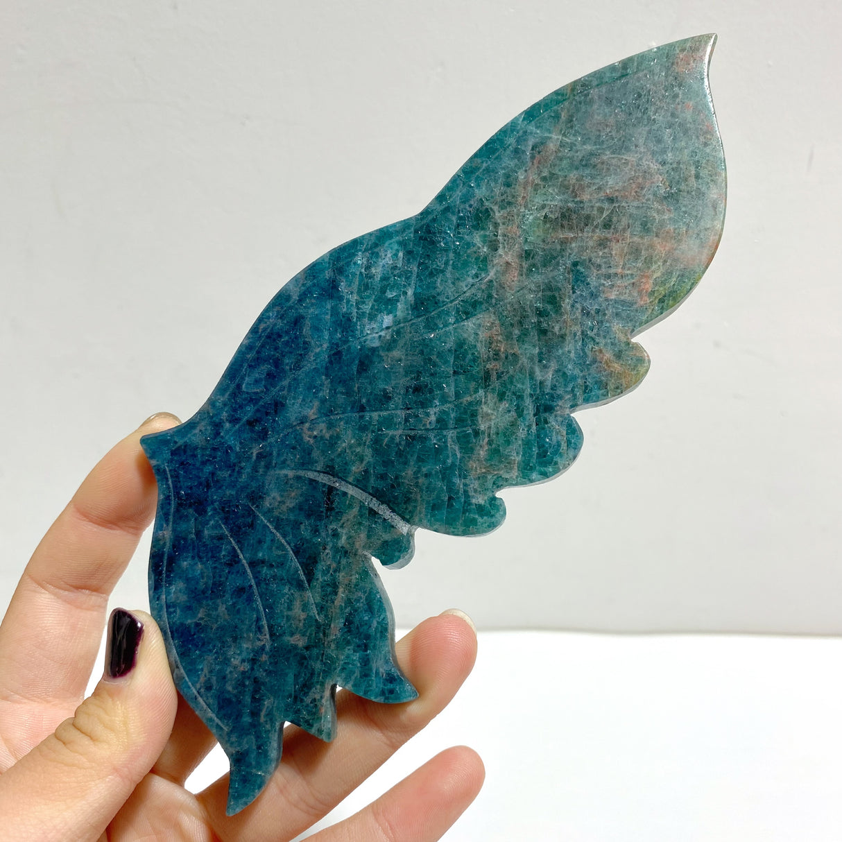 Blue Apatite Butterfly Wing Carving With Stand