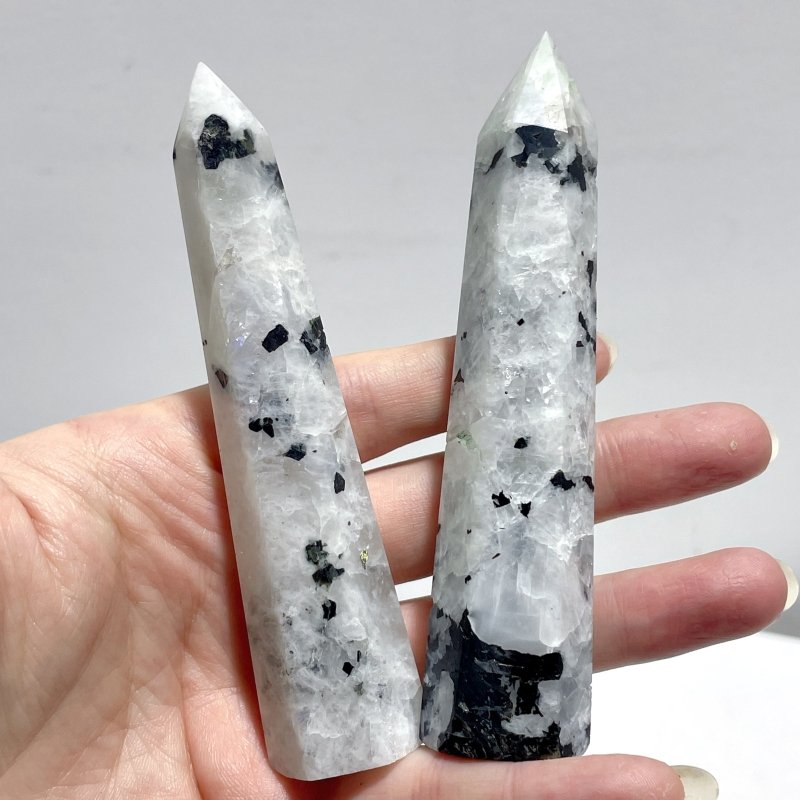 3 - 4.3in India Moonstone Tower Point Hexagonal Pyramid Shape Wholesale - Wholesale Crystals