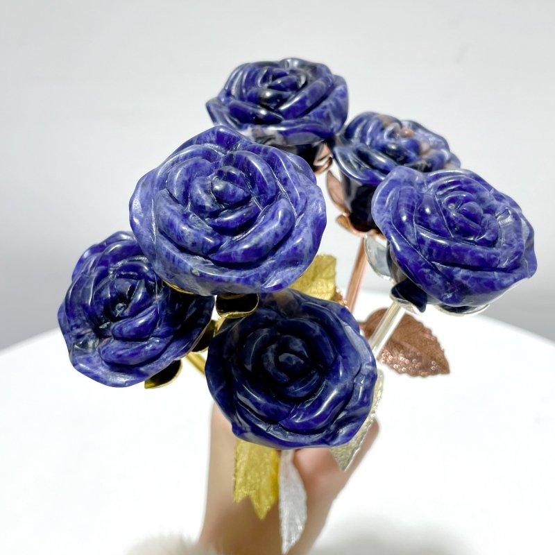 3 Color Beautiful Sodalite Rose Flower Carving Wholesale #2 Shape - Wholesale Crystals