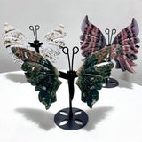 3 Pairs 8th Vein Ocean Jasper Butterfly Wing Carving With Stand #1 - Wholesale Crystals