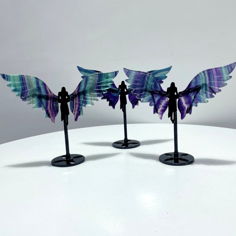 3 Pairs Beautiful Fluorite Angel Wing With Stand - Wholesale Crystals