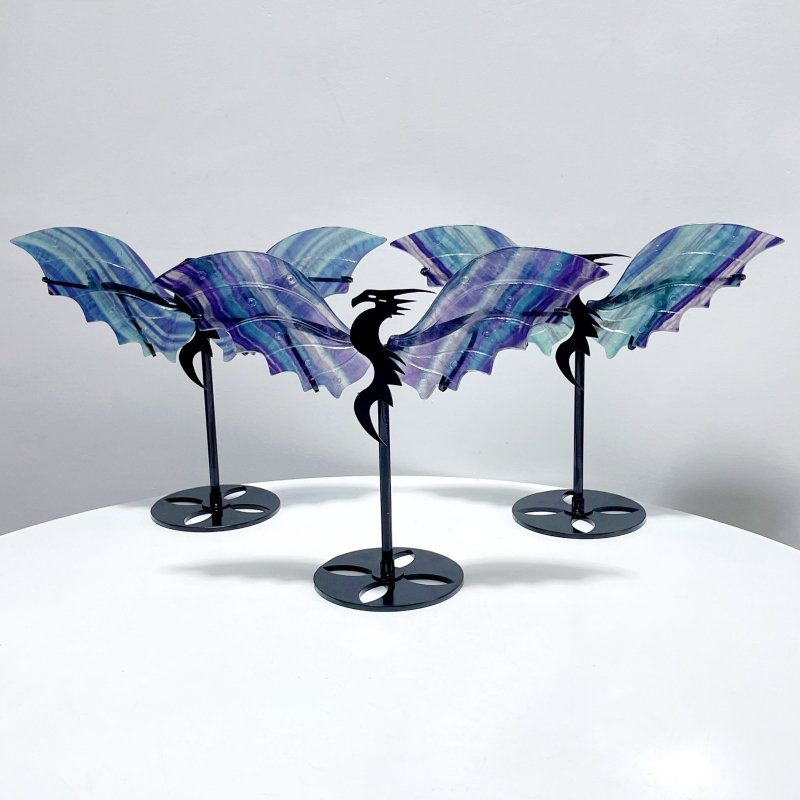 3 Pairs Beautiful Flying Dragon Wing With Stand Rainbow Fluorite - Wholesale Crystals