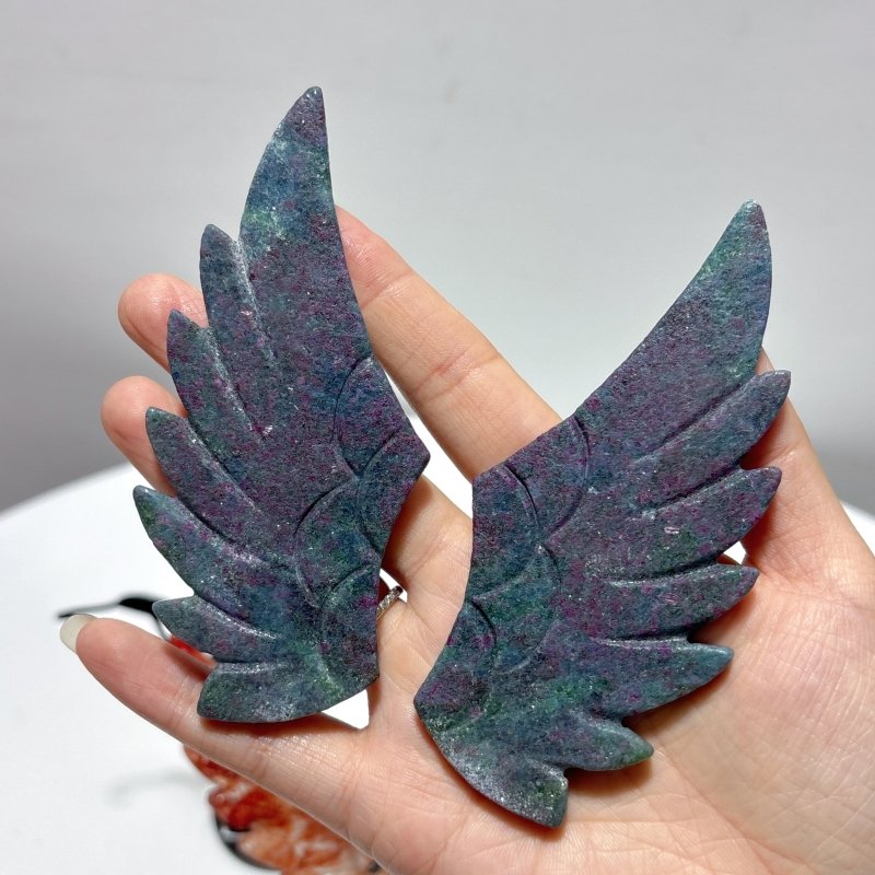 3 Pairs Beautiful Pegasus Wing Carving With Stand Fire Quartz Ruby In Kyanite - Wholesale Crystals