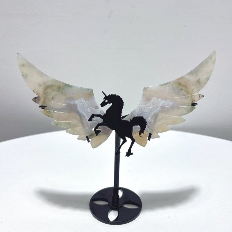 3 Pairs Pegasus Wing Carving With Stand Moss Agate - Wholesale Crystals