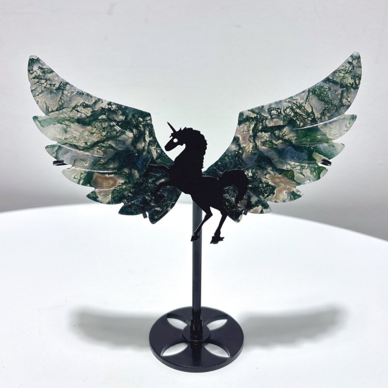 3 Pairs Pegasus Wing Carving With Stand Moss Agate - Wholesale Crystals