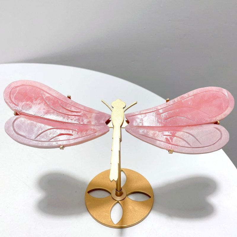 3 Pairs Pink Opal Dragonfly Wing Carving With Stand - Wholesale Crystals