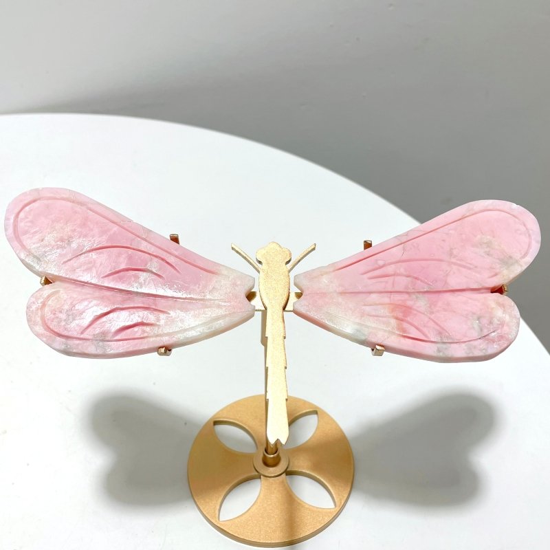 3 Pairs Pink Opal Dragonfly Wing Carving With Stand - Wholesale Crystals