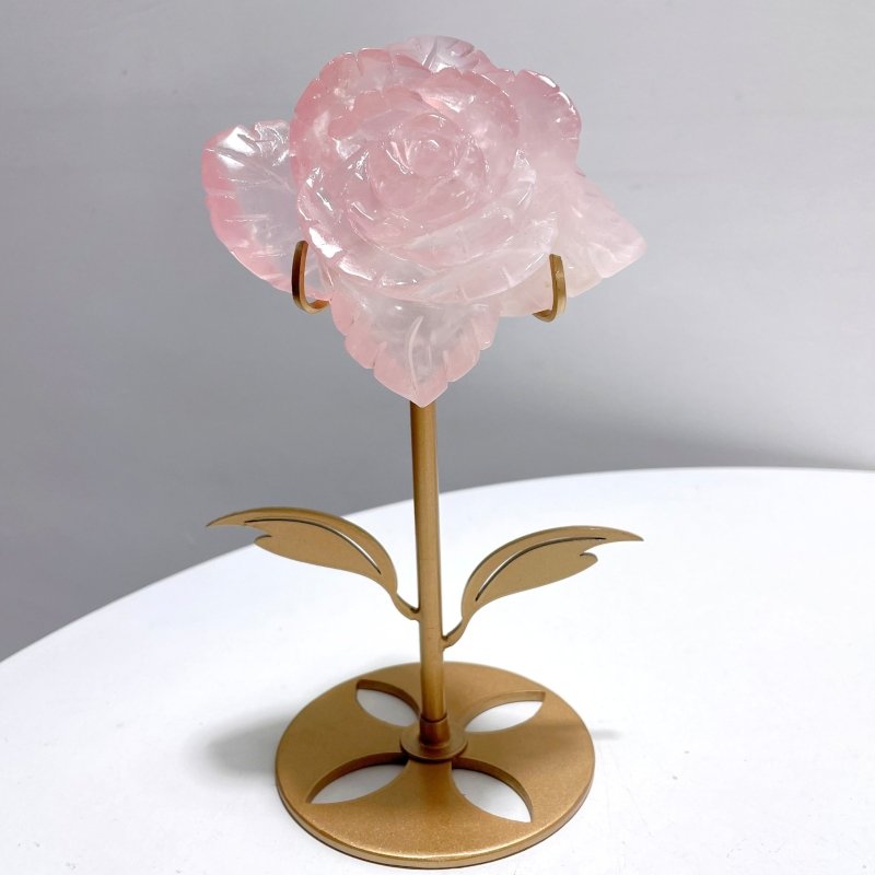 3 Pairs Rose Quartz Flower Carving With Stand - Wholesale Crystals