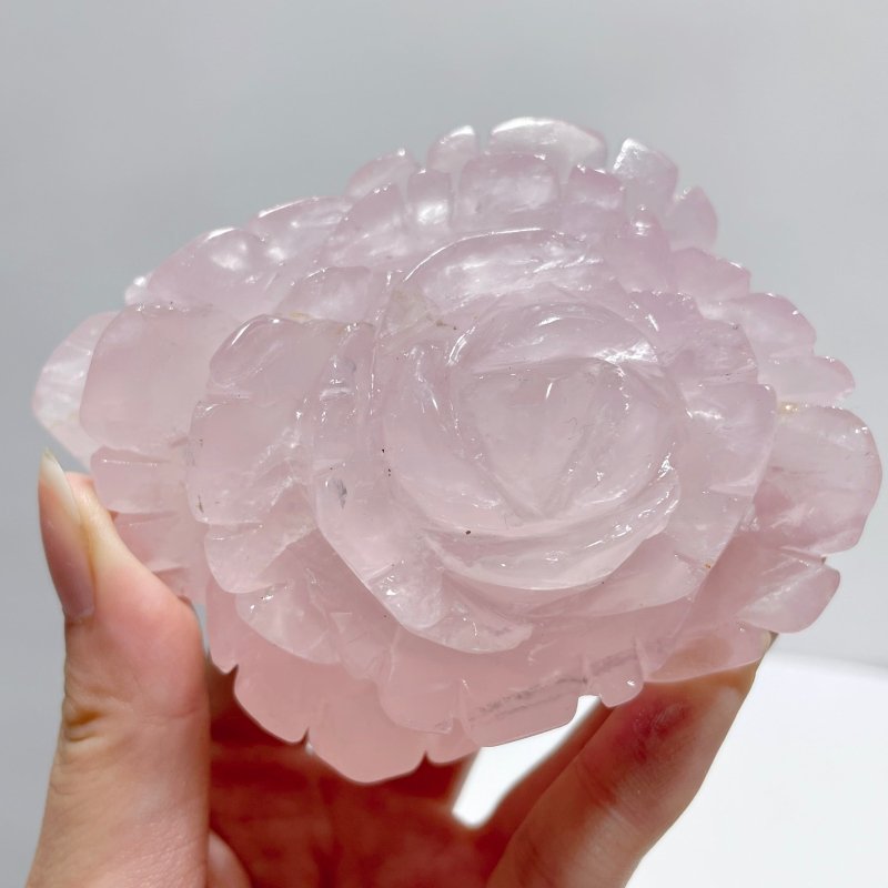 3 Pairs Rose Quartz Flower Carving With Stand - Wholesale Crystals