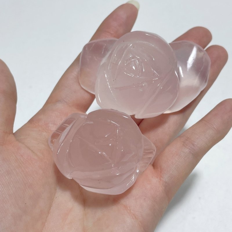 3 Pairs Rose Quartz Small Flower Carving With Stand - Wholesale Crystals