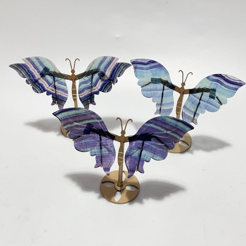 3 Pairs Symmetry Small Butterfly Wing With Stand Fluorite - Wholesale Crystals